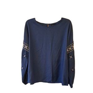 B Boutique Blue Viscose Crewneck Long Sleeve Blouse Top with a back button - S